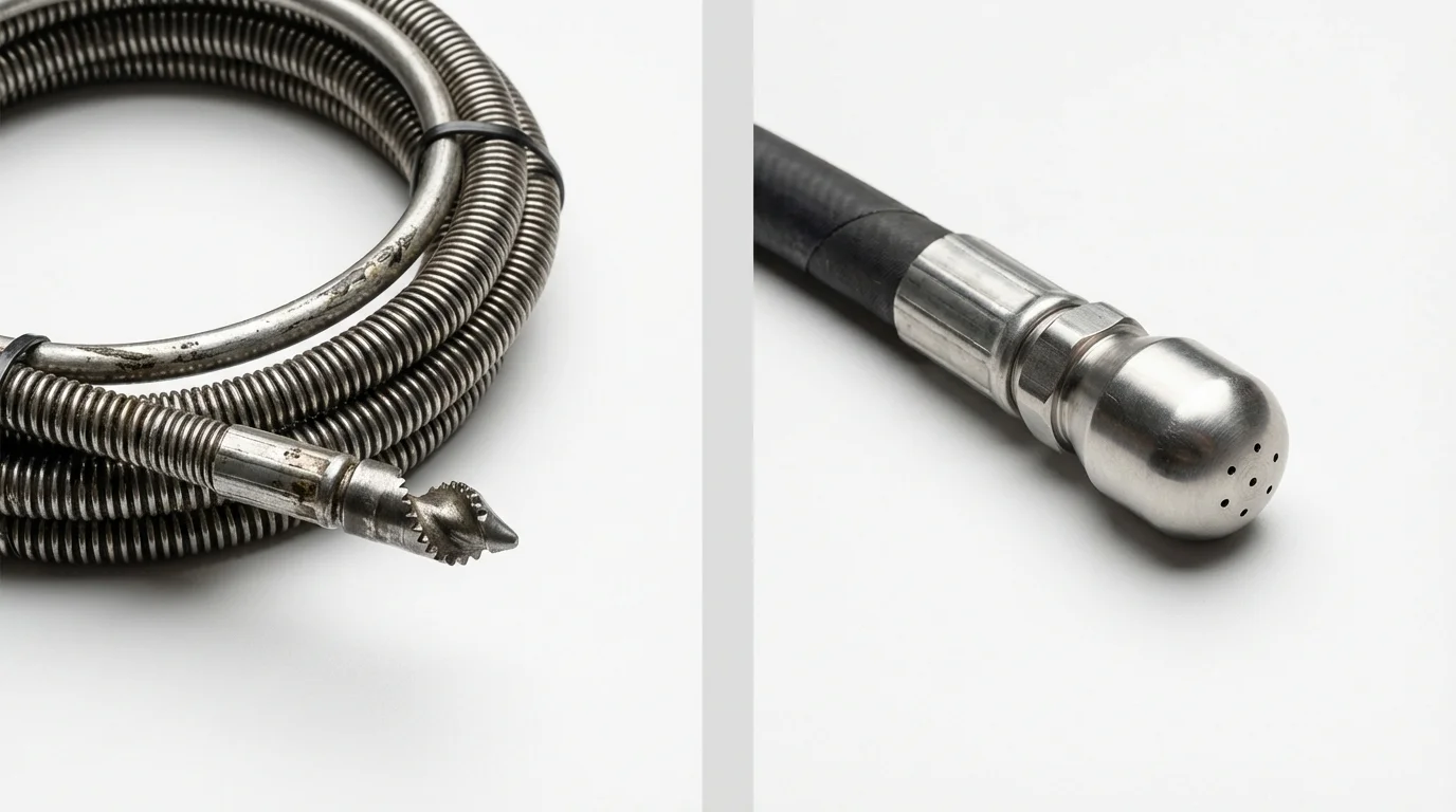 Drain snake cable and hydro jetting nozzle used for drain cleaning in Carson, WA