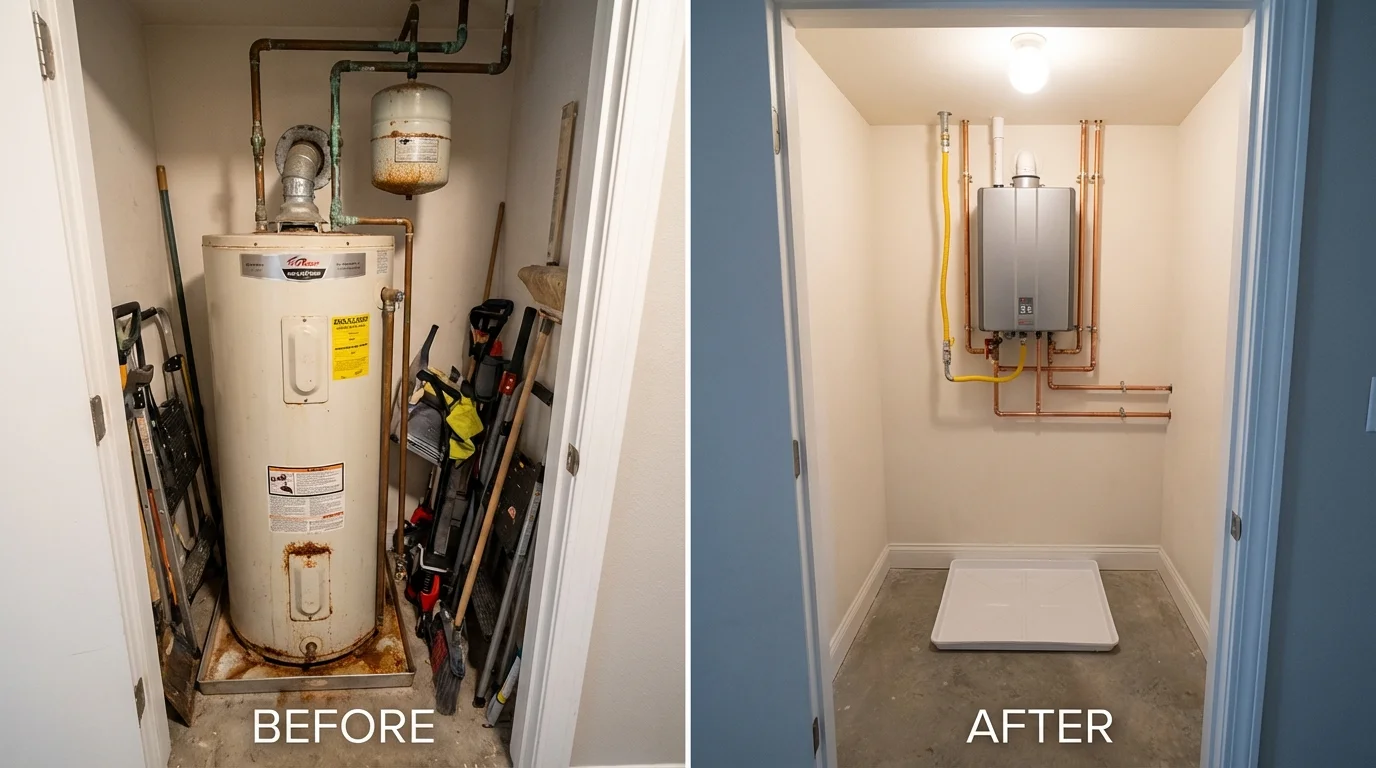 Tank water heater versus wall-mounted tankless unit comparison for Carson, WA homeowners