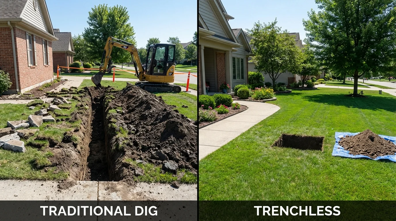 Trenchless sewer repair with minimal yard damage versus traditional excavation in Carson, WA